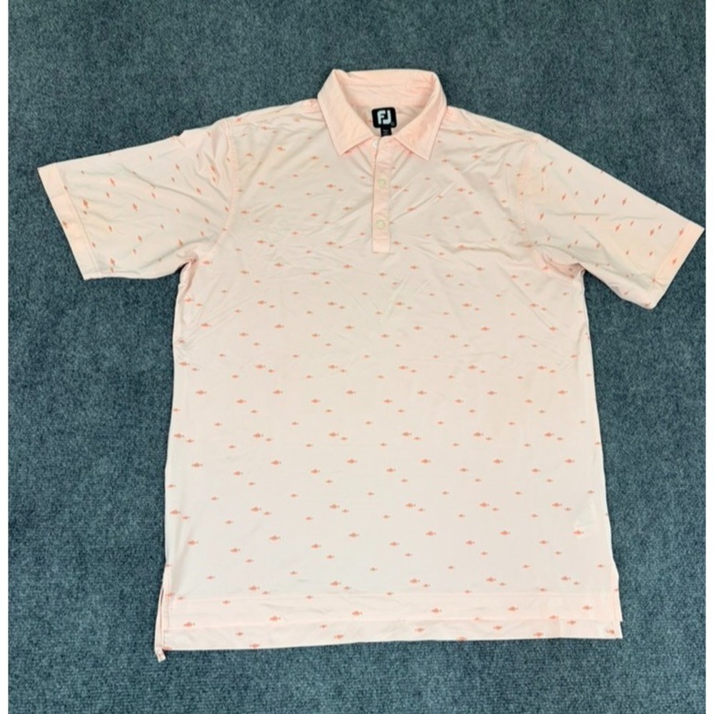 FootJoy Polo Shirt Mens Pink Fish Golf Performance Stretch Polyester Blend Large
